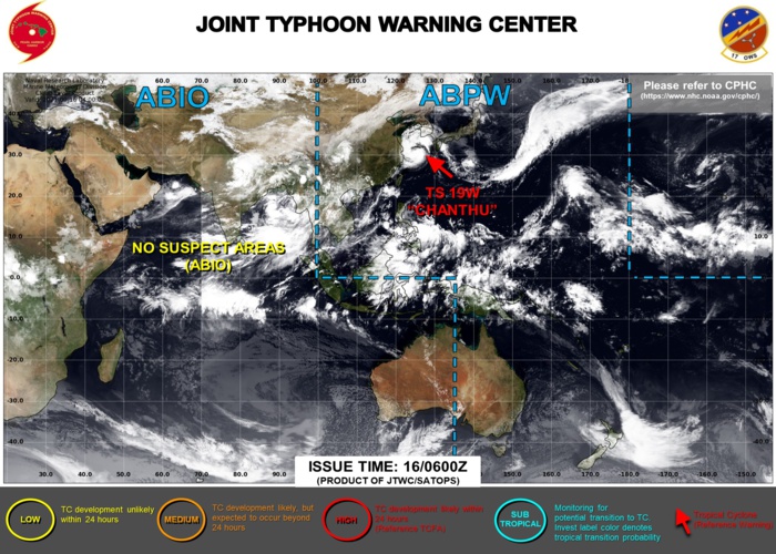 Western Pacific: 19W(CHANTHU) intensity is forecast to peak near Typhoon level//Atlantic: 2 Tropical Cyclone Formation Alerts,16/09utc