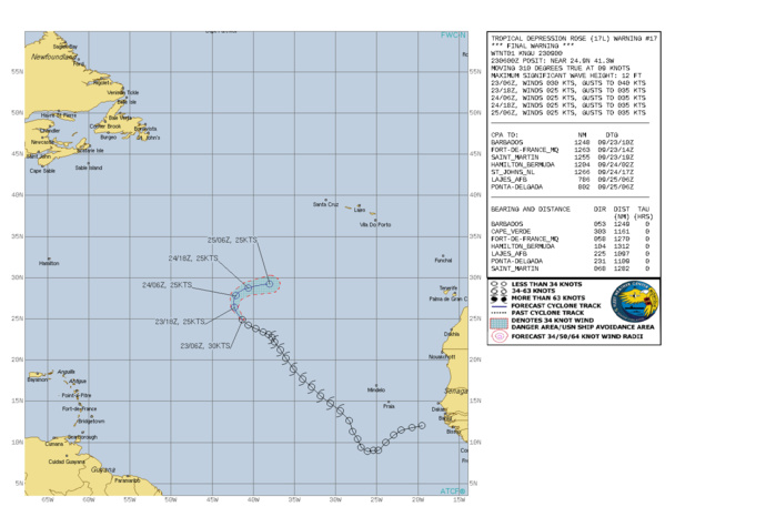 TD 17L(ROSE). WARNING 17/FINAL ISSUED AT 23/09UTC.