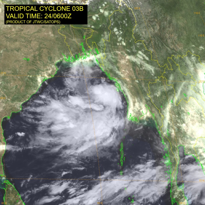 SATELLITE ANALYSIS, INITIAL POSITION AND INTENSITY DISCUSSION: ANIMATED MULTISPECTRAL SATELLITE IMAGERY (MSI) DEPICTS A PARTIALLY EXPOSED LOW LEVEL CIRCULATION CENTER (LLCC). THE INITIAL POSITION IS PLACED WITH MEDIUM CONFIDENCE BASED ON A 240550Z GMI 89GHZ MICROWAVE IMAGE SHOWING DEEP CONVECTION OFFSET TO THE SOUTHWEST OF THE LLCC. THE INITIAL INTENSITY OF 35 KTS IS ASSESSED WITH MEDIUM CONFIDENCE BASED ON A 240229Z METOP-A ASCAT PASS SHOWING A SWATH OF 30-35KT WINDS WRAPPED AROUND THE LLCC. THE ENVIRONMENT IS OVERALL FAVORABLE WITH AN ANTICYCLONE ALOFT, LOW VERTICAL WIND SHEAR AND WARM SEA SURFACE TEMPERATURES.