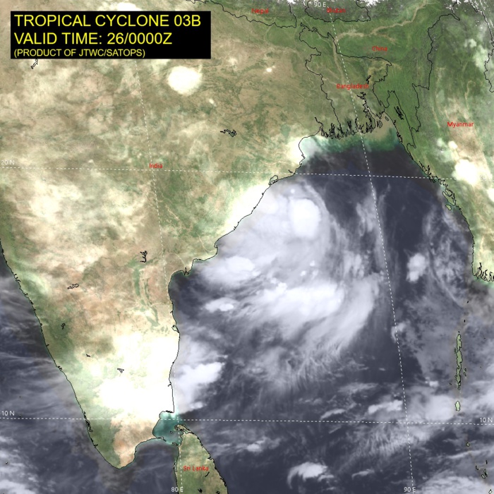 SATELLITE ANALYSIS, INITIAL POSITION AND INTENSITY DISCUSSION: THE FIRST FEW FRAMES OF ANIMATED MULTISPECTRAL SATELLITE IMAGERY (MSI) DEPICTS CURVED BANDING WRAPPING INTO AN EXPOSED LOW LEVEL CIRCULATION CENTER, WITH DEEP CONVECTION DISPLACED TO THE WEST UNDER THE INFLUENCE OF STRONG NORTHEASTERLY VERTICAL WIND SHEAR. THE INITIAL POSITION WAS PLACED BASED ON PGTW FIX, AND SUPPORTED BY A 252312Z SSMIS PASS REVEALING THE LOW LEVEL CURVED BANDING AS WELL AS AN EARLIER 252258Z NIGHTIME VISIBLE IMAGE. THE INITIAL INTENSITY WAS HELD AT 40 KNOTS, WHICH IS ABOVE T2.5 (35 KNOT) DVORAK ESTIMATES FROM DEMS AND PGTW, AND MAY BE GENEROUS GIVEN THE NOW-AVAILABLE MSI. SATELLITE ANALYSIS, INITIAL POSITION AND INTENSITY DISCUSSION: THE FIRST FEW FRAMES OF ANIMATED MULTISPECTRAL SATELLITE IMAGERY (MSI) DEPICTS CURVED BANDING WRAPPING INTO AN EXPOSED LOW LEVEL CIRCULATION CENTER, WITH DEEP CONVECTION DISPLACED TO THE WEST UNDER THE INFLUENCE OF STRONG NORTHEASTERLY VERTICAL WIND SHEAR. THE INITIAL POSITION WAS PLACED BASED ON PGTW FIX, AND SUPPORTED BY A 252312Z SSMIS PASS REVEALING THE LOW LEVEL CURVED BANDING AS WELL AS AN EARLIER 252258Z NIGHTIME VISIBLE IMAGE. THE INITIAL INTENSITY WAS HELD AT 40 KNOTS, WHICH IS ABOVE T2.5 (35 KNOT) DVORAK ESTIMATES FROM DEMS AND PGTW, AND MAY BE GENEROUS GIVEN THE NOW-AVAILABLE MSI.