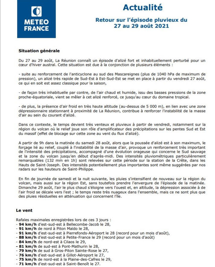ILES SOEURS: Août 2021 : le plus pluvieux depuis 25ans à MAURICE, épisode exceptionnel de fortes pluies à la RÉUNION