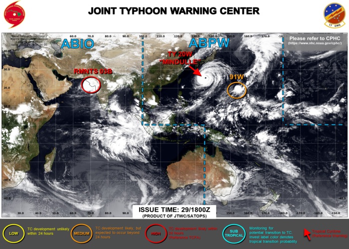 JTWC IS ISSUING 6HOURLY WARNINGS ON  TY 20W. 3HOURLY SATELLITE BULLETINS ARE ISSUED ON TY 20W,INVEST 91W AND THE REMNANTS OF TC 03B.