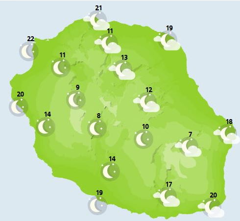 ILES SOEURS: Mardi 05 Octobre 2021: cartes de prévisions et animation satellite pour MAURICE et la RÉUNION