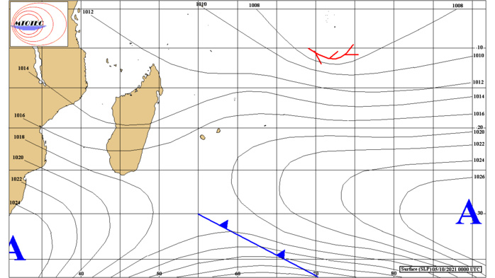 ILES SOEURS: Mardi 05 Octobre 2021: cartes de prévisions et animation satellite pour MAURICE et la RÉUNION