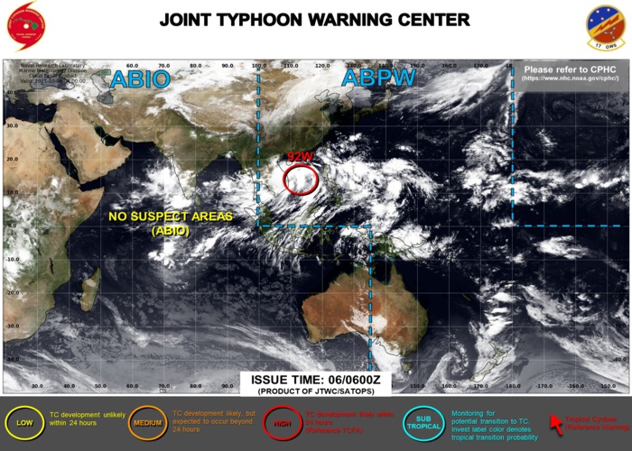 A TROPICAL CYCLONE FORMATION ALERT(TCFA) WAS RE-ISSUED FOR INVEST 92W AT 05/1430UTC. JTWC IS ISSUING 3HOURLY SATELLITE BULLETINS ON 92W.