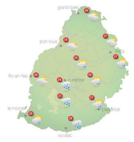 ILES SOEURS: Jeudi 07 Octobre 2021: soleil puis averses et pluies suivis d'une baisse des températures à la RÉUNION puis MAURICE