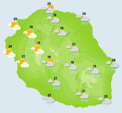 ILES SOEURS: Jeudi 07 Octobre 2021: soleil puis averses et pluies suivis d'une baisse des températures à la RÉUNION puis MAURICE