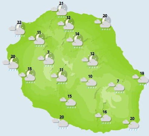 ILES SOEURS: Jeudi 07 Octobre 2021: soleil puis averses et pluies suivis d'une baisse des températures à la RÉUNION puis MAURICE