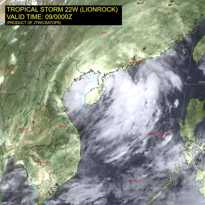 SATELLITE ANALYSIS, INITIAL POSITION AND INTENSITY DISCUSSION: ANIMATED MULTISPECTRAL SATELLITE IMAGERY (MSI) DEPICTS A CONSOLIDATED LOW-LEVEL CIRCULATION (LLC) WITH CONVECTIVE BANDING WEST OF THE LLC. A 090041Z GMI 89GHZ IMAGE INDICATES MOST OF THE CONVECTIVE STRUCTURE MOVED TO THE NORTHWEST OVER THE GULF OF TONKIN WHILE THE LLC REMAINS POSITIONED OVER NORTHWEST HAINAN ISLAND. SURFACE OBSERVATIONS ON HAINAN ISLAND ARE VERY WEAK WITH A MINIMUM SLP OF 994MB NEAR AT HAIKOU, HAINAN. OVERALL, THERE IS HIGH CONFIDENCE IN THE INITIAL POSITION BASED ON THE MSI AND RADAR IMAGERY. THERE IS MODERATE CONFIDENCE IN THE INITIAL INTENSITY BASED ON RJTD AND RCTP DVORAK INTENSITY ESTIMATES. ENVIRONMENTAL CONDITIONS REMAIN FAVORABLE WITH NEAR RADIAL OUTFLOW, AND LOW TO MODERATE VERTICAL WIND SHEAR.