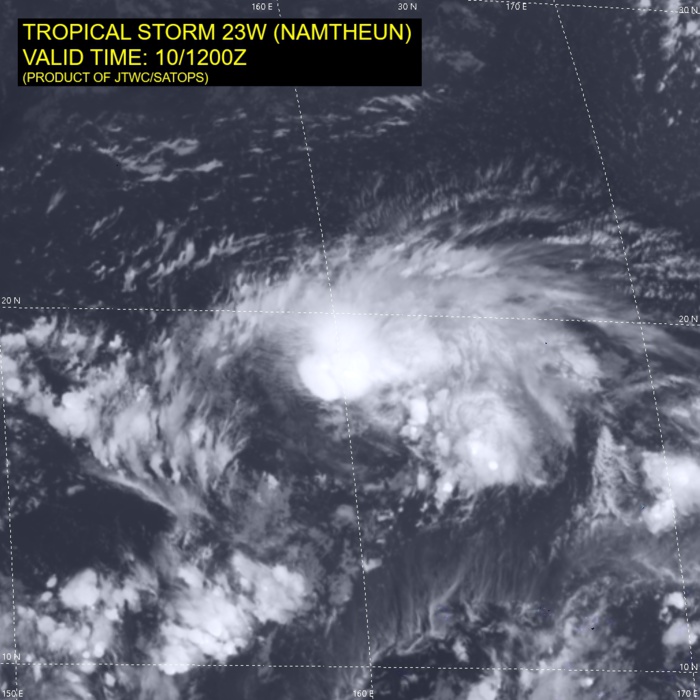 SATELLITE ANALYSIS, INITIAL POSITION AND INTENSITY DISCUSSION: ANIMATED ENHANCED INFRARED (EIR) SATELLITE IMAGERY DEPICTS ENHANCED AND DEEPENED CENTRAL CONVECTION OBSCURING A PREVIOUSLY PARTIALLY- EXPOSED LOW LEVEL CIRCULATION (LLC). A WIDE SWATH OF FRAGMENTED  FORMATIVE BANDING IS WRAPPING IN FROM THE EAST SIDE. THE INITIAL  POSITION AND INTENSITY OF 40KNOTS ARE PLACED WITH HIGH CONFIDENCE  BASED ON A 101101Z ASCAT BULLSEYE PASS AND CONSISTENT WITH THE HIGH  END OF AGENCY DVORAK ESTIMATES AND IN LINE WITH THE ADT ESTIMATE OF  39KTS. ENVIRONMENTAL ANALYSIS INDICATES FAVORABLE CONDITIONS FOR  DEVELOPMENT WITH ROBUST RADIAL OUTFLOW, LOW TO MODERATE VWS, AND  WARM SSTS. THE CYCLONE IS TRACKING ALONG THE SOUTHERN PERIPHERY OF  AN EASTERN EXTENSION OF THE MID-LAYER OF THE STR TO THE NORTHWEST.