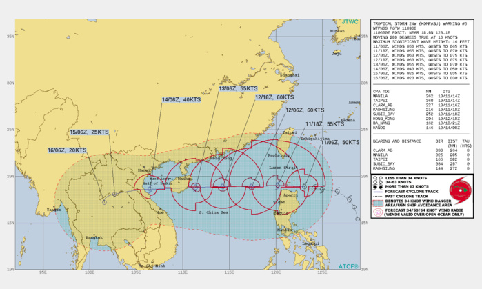FORECAST REASONING.  SIGNIFICANT FORECAST CHANGES: THERE ARE NO SIGNIFICANT CHANGES TO THE FORECAST FROM THE PREVIOUS WARNING.  FORECAST DISCUSSION: UNDER THE STEERING SUBTROPICAL RIDGE, TS KOMPASU WILL  CONTINUE TO TRACK GENERALLY WESTWARD INTO THE SOUTH CHINA SEA (SCS)  AND ACROSS SOUTHERN HAINAN AND THE GULF OF TONKIN BEFORE MAKING  LANDFALL SHORTLY AFTER 72H IN NORTHERN VIETNAM. THE MARGINALLY  FAVORABLE ENVIRONMENT WILL FUEL GRADUAL INTENSIFICATION TO A PEAK OF  60KTS AT 36H IN THE SCS WHERE THE ENVIRONMENT IS EXPECTED TO BE  MORE FAVORABLE. AFTERWARD, INCREASING VERTICAL WIND SHEAR WILL SLOWLY WEAKEN THE  SYSTEM DOWN TO 40KNOTS AT 72H. AFTER LANDFALL, INTERACTION WITH THE  RUGGED VIETNAMESE TERRAIN WILL RAPIDLY ERODE THE SYSTEM DOWN TO  20KNOTS AFTER IT CROSSES CAMBODIA INTO THAILAND.