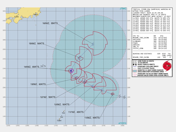 FORECAST REASONING.  SIGNIFICANT FORECAST CHANGES: EXTRA-TROPICAL TRANSITION IS NOW EXPECTED BEYOND THE FORECAST PERIOD, OTHERWISE, THERE ARE NO SIGNIFICANT CHANGES TO THE FORECAST FROM THE PREVIOUS WARNING.  FORECAST DISCUSSION: TS NAMTHEUN WILL CONTINUE ON ITS CURRENT TRACK UP TO 48H. AFTERWARDS, A SECONDARY SUBTROPICAL RIDGE(STR) TO THE EAST-SOUTHEAST WILL ASSUME STEERING AND DRIVE THE SYSTEM POLEWARD, MAKING IT CREST THE STR AXIS NEAR 72H, THEN RECURVE AND ACCELERATE IT NORTHEASTWARD. THE MARGINALLY FAVORABLE CONDITIONS WILL PROMOTE A STEADY INTENSIFICATION TO A PEAK OF 65KNOTS/CAT 1 BY 72H AT THE STR CREST WHERE VWS WILL BE AT MINIMUM. AFTERWARD, INCREASING VWS AND COOLING SSTS WILL GRADUALLY DECAY THE SYSTEM DOWN TO 35KNOTS BY 120H.