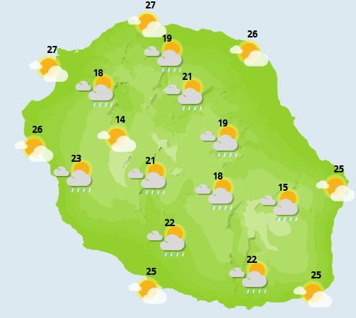 ILES SOEURS: Mardi 12 Octobre 2021: les prévisions du temps pour MAURICE et la RÉUNION: soleil pour l'une, pluies pour l'autre!