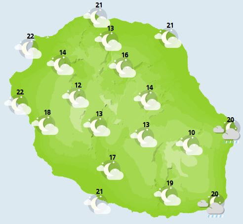 ILES SOEURS: Mardi 12 Octobre 2021: les prévisions du temps pour MAURICE et la RÉUNION: soleil pour l'une, pluies pour l'autre!