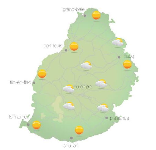 ILES SOEURS: Prévisions du temps pour demain Jeudi 14 Octobre 2021 à MAURICE et à la RÉUNION