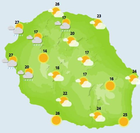 ILES SOEURS: Jeudi 14 Octobre 2021: les prévisions du temps pour MAURICE et la RÉUNION