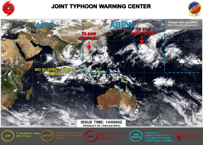 JTWC IS ISSUING 6HOURLY WARNINGS ON TD 23W. FINAL WARNING ON TD 24W WAS ISSUED AT 14/09UTC. 3 HOURLY SATELLITE BULLETINS ARE ISSUED ON BOTH SYSTEMS.