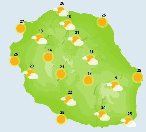 Météo ILES SOEURS: prévisions du temps pour le Vendredi 15 Octobre 2021 pour MAURICE et la RÉUNION