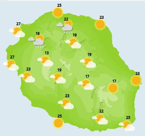 Météo ILES SOEURS: prévisions du temps pour le Vendredi 15 Octobre 2021 pour MAURICE et la RÉUNION