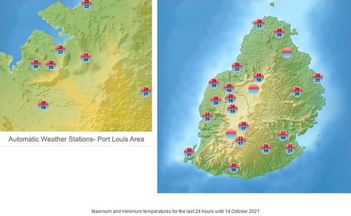 Météo ILES SOEURS: prévisions du temps pour le Vendredi 15 Octobre 2021 pour MAURICE et la RÉUNION