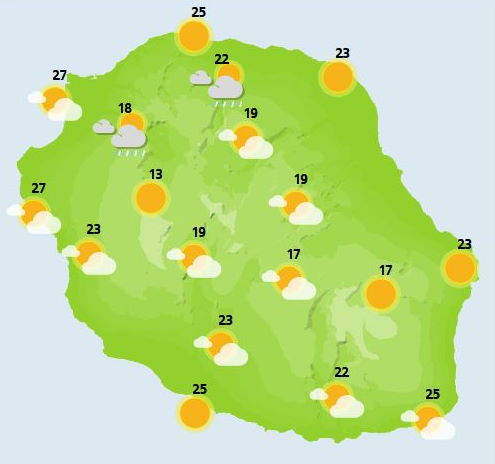 Météo ILES SOEURS: prévisions du temps pour ce Vendredi 15 Octobre 2021 pour MAURICE et la RÉUNION