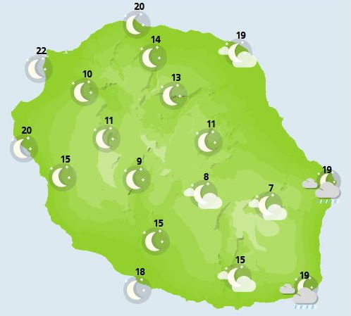 Météo ILES SOEURS: prévisions du temps pour ce Vendredi 15 Octobre 2021 pour MAURICE et la RÉUNION