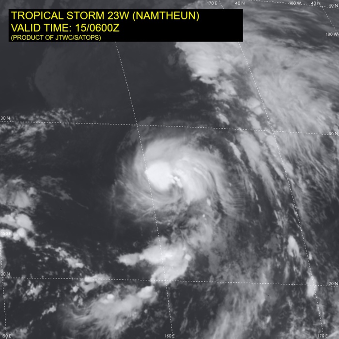 SATELLITE ANALYSIS, INITIAL POSITION AND INTENSITY DISCUSSION: ANIMATED MULTISPECTRAL SATELLITE IMAGERY (MSI) DEPICTS A MEDIUM SIZED SYSTEM WITH PERSISTENT AND DEEPENED CENTRAL CONVECTION TRAILING A FEEDER BAND TO THE SOUTH. THE INITIAL POSITION IS PLACED WITH MEDIUM CONFIDENCE BASED ON A LOW LEVEL CIRCULATION FEATURE IN THE 150443Z SSMIS MICROWAVE IMAGE. THE INITIAL INTENSITY OF 45KNOTS IS PLACED WITH MEDIUM CONFIDENCE BASED ON THE HIGHER END OF AGENCY  DVORAK ESTIMATES (SEE BELOW) AND REFLECTS THE 6-HR IMPROVEMENT IN  THE CENTRAL CONVECTION. ANALYSIS INDICATES THE SYSTEM IS IN A  MARGINALLY FAVORABLE ENVIRONMENT WITH WARM SSTS AND STRONG  EQUATORWARD OUTFLOW OFFSET BY MODERATE TO STRONG VWS. THE CYCLONE IS  TRACKING ALONG THE NORTHWESTERN PERIPHERY OF THE STR TO THE SOUTHEAST.