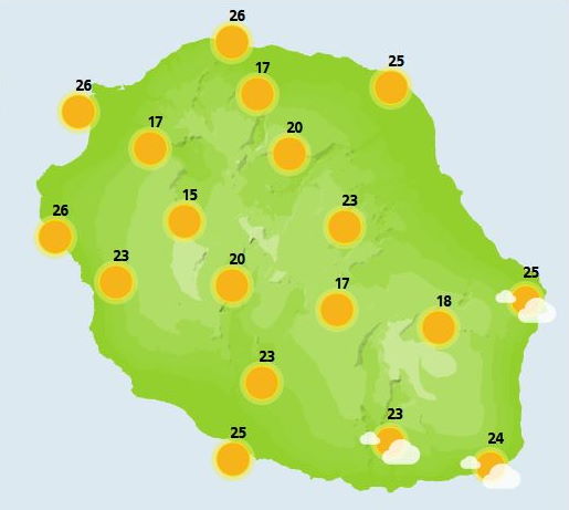 Météo ILES SOEURS: prévisions pour le Samedi 16 Octobre 2021 pour MAURICE et la RÉUNION, tendances pour Dimanche/semaine prochaine