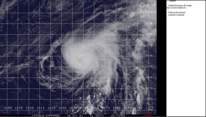 SATELLITE ANALYSIS, INITIAL POSITION AND INTENSITY DISCUSSION: ANIMATED MULTISPECTRAL SATELLITE IMAGERY (MSI) DEPICTS TIGHTLY CURVED BANDING WRAPPING INTO A COMPACT CENTRAL DENSE OVERCAST FEATURE. BANDING IS PARTIALLY EXPOSED ON THE WESTERN SEMI-CIRCLE DUE TO HIGH-LEVEL VERTICAL WIND SHEAR (VWS) AND THE PRESENCE OF DRY AIR. DESPITE WARMING CLOUD TOPS AND DEGRADATION OF THE PRIMARY FEEDER BAND ON THE SE SIDE, A TIMELY 152324Z ASCAT-B PASS REVEALED WINDS OF AT LEAST 55 KNOTS IN THE SE QUADRANT. A 152233Z ASCAT-C ULTRA-HIGH RESOLUTION PRODUCT AND A 151936Z SMAP PASS SUGGESTED THE PRESENCE OF A VERY SMALL AREA OF POSSIBLE 60 KNOT WINDS. SUBJECTIVE DVORAK ESTIMATES REMAINED UNCHANGED, RANGING FROM T3.0 TO T3.5 (45 TO 55 KNOTS). SATCON AND ADT HAVE ALSO REMAINED STEADY AT 52 AND 51 KNOTS, RESPECTIVELY. BASED ON ALL AVAILABLE DATA, THE INITIAL INTENSITY WAS ASSESSED AT 55 KNOTS, AND THE 151800Z INTENSITY WAS REVISED UPWARDS TO 55 KNOTS GIVEN THE LATE-ARRIVING SMAP DATA. THE INITIAL POSITION WAS PLACED WITH HIGH CONFIDENCE BASED ON THE ASCAT-B DATA, AND INDICATES THE TRACK SPEED HAS ACCELERATED OVER THE PAST SIX HOURS. AN UPPER-LEVEL JET TO THE NORTHEAST IS PROVIDING ROBUST OUTFLOW SUPPORT. ADDITIONALLY, VWS HAS BACKED OFF SLIGHTLY, AND SSTS REMAIN SUPPORTIVE. SATELLITE ANALYSIS, INITIAL POSITION AND INTENSITY DISCUSSION: ANIMATED MULTISPECTRAL SATELLITE IMAGERY (MSI) DEPICTS TIGHTLY CURVED BANDING WRAPPING INTO A COMPACT CENTRAL DENSE OVERCAST FEATURE. BANDING IS PARTIALLY EXPOSED ON THE WESTERN SEMI-CIRCLE DUE TO HIGH-LEVEL VERTICAL WIND SHEAR (VWS) AND THE PRESENCE OF DRY AIR. DESPITE WARMING CLOUD TOPS AND DEGRADATION OF THE PRIMARY FEEDER BAND ON THE SE SIDE, A TIMELY 152324Z ASCAT-B PASS REVEALED WINDS OF AT LEAST 55 KNOTS IN THE SE QUADRANT. A 152233Z ASCAT-C ULTRA-HIGH RESOLUTION PRODUCT AND A 151936Z SMAP PASS SUGGESTED THE PRESENCE OF A VERY SMALL AREA OF POSSIBLE 60 KNOT WINDS. SUBJECTIVE DVORAK ESTIMATES REMAINED UNCHANGED, RANGING FROM T3.0 TO T3.5 (45 TO 55 KNOTS). SATCON AND ADT HAVE ALSO REMAINED STEADY AT 52 AND 51 KNOTS, RESPECTIVELY. BASED ON ALL AVAILABLE DATA, THE INITIAL INTENSITY WAS ASSESSED AT 55 KNOTS, AND THE 151800Z INTENSITY WAS REVISED UPWARDS TO 55 KNOTS GIVEN THE LATE-ARRIVING SMAP DATA. THE INITIAL POSITION WAS PLACED WITH HIGH CONFIDENCE BASED ON THE ASCAT-B DATA, AND INDICATES THE TRACK SPEED HAS ACCELERATED OVER THE PAST SIX HOURS. AN UPPER-LEVEL JET TO THE NORTHEAST IS PROVIDING ROBUST OUTFLOW SUPPORT. ADDITIONALLY, VWS HAS BACKED OFF SLIGHTLY, AND SSTS REMAIN SUPPORTIVE.