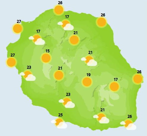 Météo ILES SOEURS: prévisions du temps pour le lundi 18 Octobre 2021 pour MAURICE et la RÉUNION, tendances pour la semaine prochaine