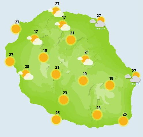 Météo ILES SOEURS: prévisions du temps pour le lundi 18 Octobre 2021 pour MAURICE et la RÉUNION, tendances pour la semaine prochaine