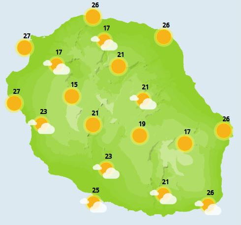 Météo ILES SOEURS: prévisions du temps pour ce Lundi 18 Octobre 2021 pour MAURICE et la RÉUNION, tendances semaine