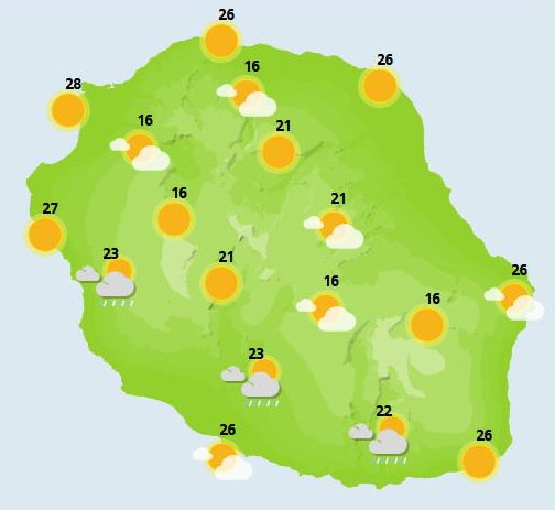 Météo ILES SOEURS: prévisions du temps pour ce Mardi 19 Octobre 2021 pour MAURICE et la RÉUNION, cartes pour Mercredi et jours suivants
