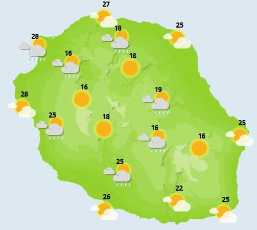 Météo ILES SOEURS: prévisions du temps pour ce Mardi 19 Octobre 2021 pour MAURICE et la RÉUNION, cartes pour Mercredi et jours suivants