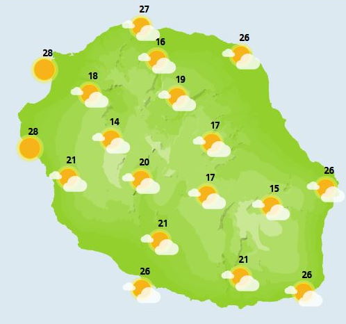 Météo ILES SOEURS: prévisions ce Mercredi 20 Octobre 2021 pour MAURICE et la RÉUNION, tendances weekend