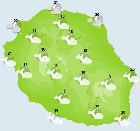 Météo ILES SOEURS: prévisions pour ce Jeudi 21 Octobre pour MAURICE/RÉUNION + tendances et cartes pour ce weekend