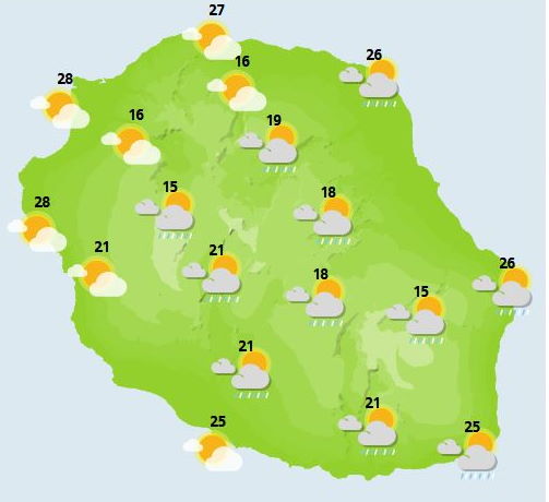 Météo ILES SOEURS: prévisions pour ce Jeudi 21 Octobre pour MAURICE/RÉUNION + tendances et cartes pour ce weekend