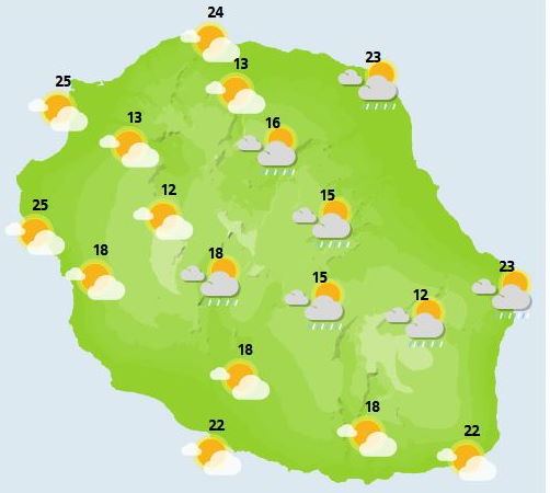 Météo ILES SOEURS: prévisions pour ce Jeudi 21 Octobre pour MAURICE/RÉUNION + tendances et cartes pour ce weekend