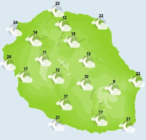 Météo ILES SOEURS: prévisions pour ce Jeudi 21 Octobre pour MAURICE/RÉUNION + tendances et cartes pour ce weekend