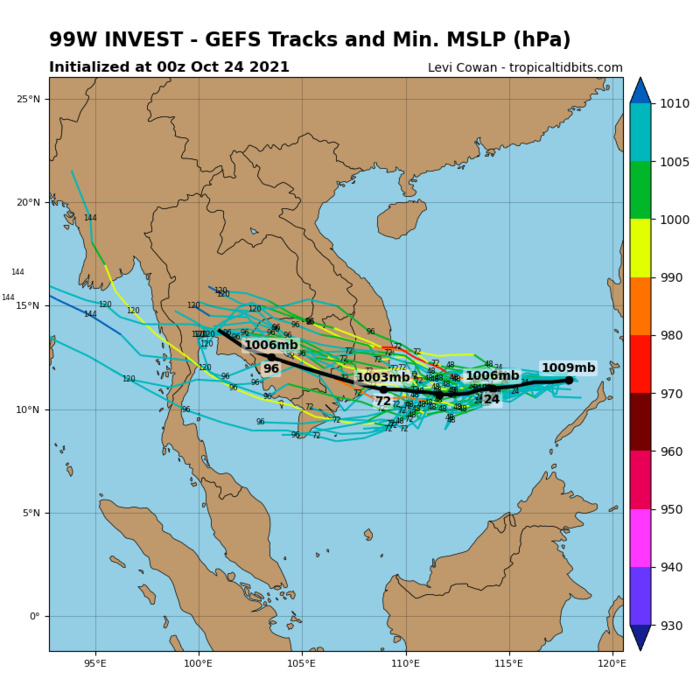 THE AREA OF CONVECTION (INVEST 99W) PREVIOUSLY LOCATED  NEAR 10.5N 117.8E IS NOW LOCATED NEAR 11.1N 116.9E, APPROXIMATELY  255 KM NORTHWEST OF PUERTO PRINCESA. ANIMATED MULTISPECTRAL  SATELLITE IMAGERY(MSI) DEPICTS FLARING CONVECTION WRAPPING INTO A  SLOWLY CONSOLIDATING LLC. ENVIRONMENTAL ANALYSIS INDICATES GENERALLY  FAVORABLE CONDITIONS FOR DEVELOPMENT, WITH EQUATORWARD OUTFLOW, LOW  (10-15 KTS) VERTICAL WIND SHEAR (VWS) AND WARM (29-30 C) SEA SURFACE  TEMPERATURES (SST). NUMERICAL MODELS ARE IN GOOD AGREEMENT THAT  INVEST 99W WILL TRACK WEST-NORTHWESTWARD AND INTENSIFY. MAXIMUM  SUSTAINED SURFACE WINDS ARE ESTIMATED AT 18 TO 23 KNOTS. MINIMUM SEA  LEVEL PRESSURE IS ESTIMATED TO BE NEAR 1010 MB. THE POTENTIAL FOR  THE DEVELOPMENT OF A SIGNIFICANT TROPICAL CYCLONE WITHIN THE NEXT 24  HOURS IS UPGRADED TO MEDIUM.