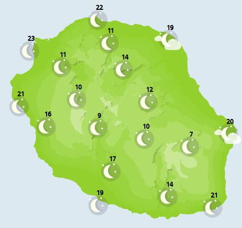 ILES SOEURS: cartes+prévisions du temps pour MAURICE/RÉUNION pour ce Lundi 25 Octobre 2021, tendances semaine 