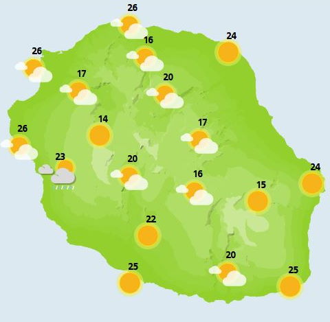 ILES SOEURS: cartes+prévisions du temps pour MAURICE/RÉUNION pour ce Mardi 26 Octobre 2021, instabilité orageuse en fin de semaine?