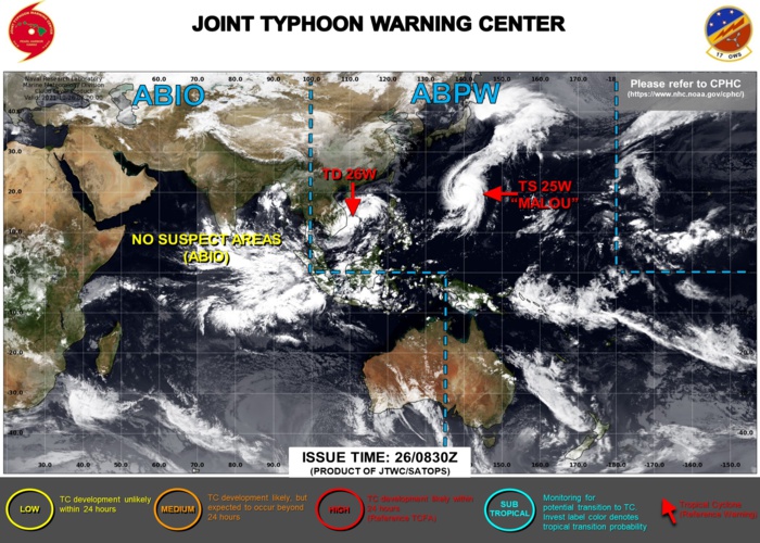 JTWC IS ISSUING 6HOURLY WARNINGS AND 3HOURLY SATELLITE BULLETINS ON 25W AND 26W. JTWC IS ISSUING 6HOURLY WARNINGS AND 3HOURLY SATELLITE BULLETINS ON 25W AND 26W.