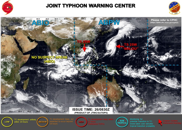 JTWC IS ISSUING 6HOURLY WARNINGS AND 3HOURLY SATELLITE BULLETINS ON 25W AND 26W.