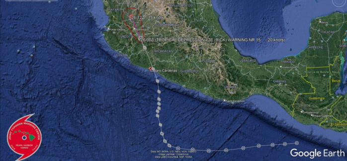 HURRICANE 17E(RICK) MADE LANDFALL NEAR LAZARO CARDENAS NEAR PEAK INTENSITY(90 KNOTS/CAT 2).