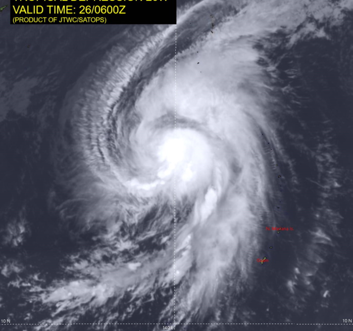 SATELLITE ANALYSIS, INITIAL POSITION AND INTENSITY DISCUSSION: ANIMATED MULTISPECTRAL SATELLITE IMAGERY (MSI) DEPICTS FRAGMENTED BANDS OF MODERATE TO DEEP CONVECTION WRAPPING INTO THE ASSESSED LOW LEVEL CIRCULATION CENTER (LLCC), THOUGH THE BULK OF THE CONVECTION IS CONFINED TO THE EASTERN SEMICIRCLE OF THE BROAD CENTRAL CIRCULATION. THE INITIAL POSITION IS ASSESSED WITH ONLY MEDIUM CONFIDENCE DUE TO THE OBSCURATION OF THE LLCC BY HIGH-LEVEL CLOUDINESS AND THE BROAD AND DISORGANIZED NATURE OF THE CIRCULATION AS EVIDENCED IN EARLIER SCATTEROMETER IMAGERY. AGENCY AND OBJECTIVE FIX POSITIONS ARE WIDELY SCATTERED ACROSS A 130-KM CIRCLE, CONTRIBUTING TO THE UNCERTAINTY IN THE INITIAL POSITION. THE INITIAL INTENSITY OF 50 KNOTS IS ASSESSED WITH HIGH CONFIDENCE BASED ON A CONGRUENCE OF THE BULK OF THE AGENCY FIXES AND THE OBJECTIVE ADT AND SATCON ESTIMATES.