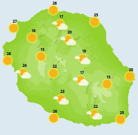 ILES SOEURS: cartes+prévisions pour MAURICE/RÉUNION pour ce Mercredi 27 Octobre 2021, changement de temps probable Vendredi