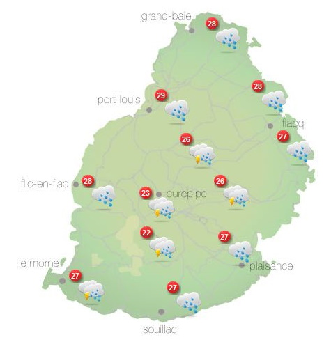 ILES SOEURS: passage pluvio-orageux ce Vendredi 29 Octobre à la RÉUNION puis à MAURICE, cartes détaillées pour le weekend et le 01 Novembre
