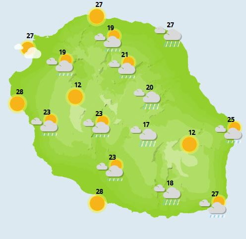 ILES SOEURS: passage pluvio-orageux ce Vendredi 29 Octobre à la RÉUNION puis à MAURICE, cartes détaillées pour le weekend et le 01 Novembre