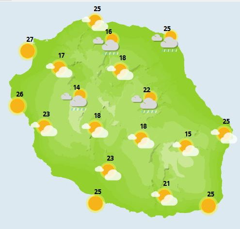 ILES SOEURS: passage pluvio-orageux ce Vendredi 29 Octobre à la RÉUNION puis à MAURICE, cartes détaillées pour le weekend et le 01 Novembre